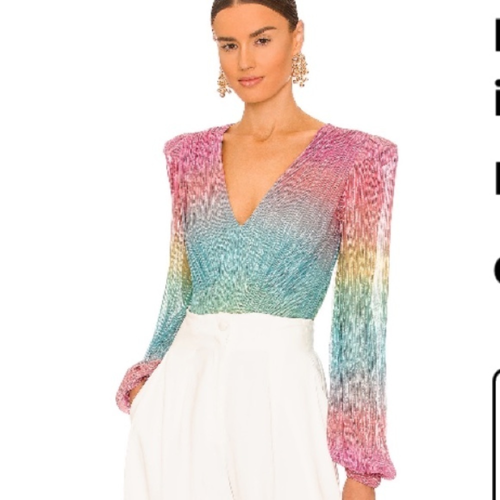 PatBO Prism Plunge Bodysuit in Rainbow Size Medium